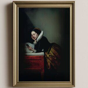 8.5x11 Renaissance Woman on Her Phone | Surreal Vintage-Style Art Print